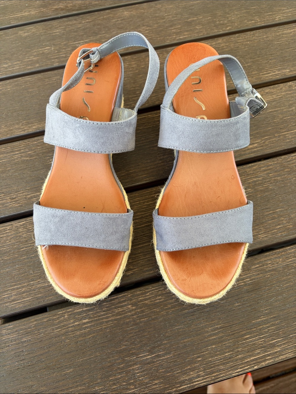 Unisa Gray Faux Suede Two-Strap Espadrille Sandals with Tan Insole
